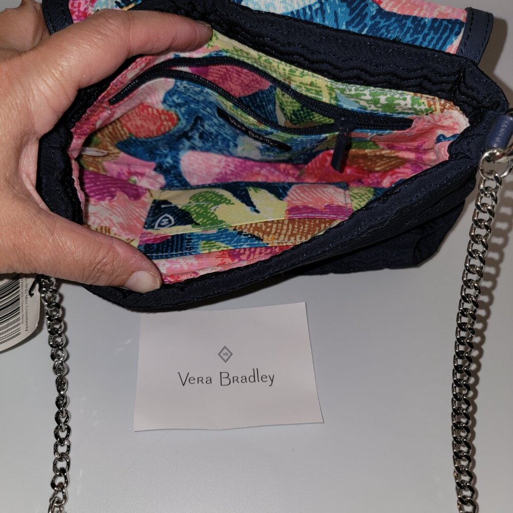 Vera Bradley Carson RFID Mini Crossbody fabric Classic Navy Floral embroidered - Picture 4 of 4